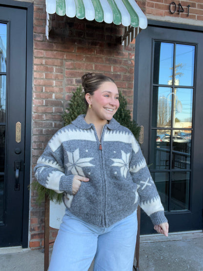 Knit Front Zipper Cardigan