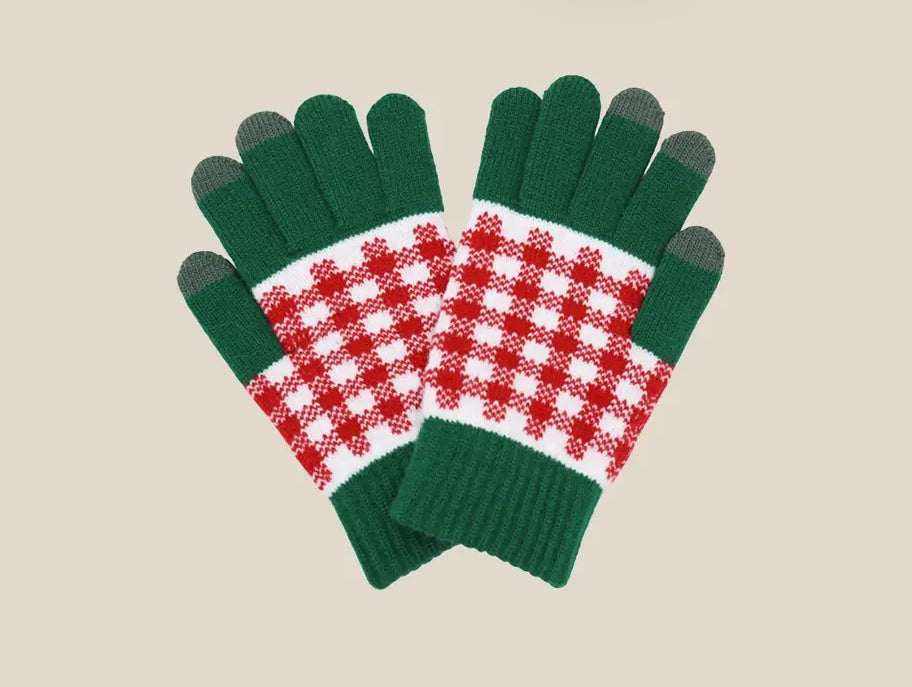 Festive Checkered Striped Winter Gloves
